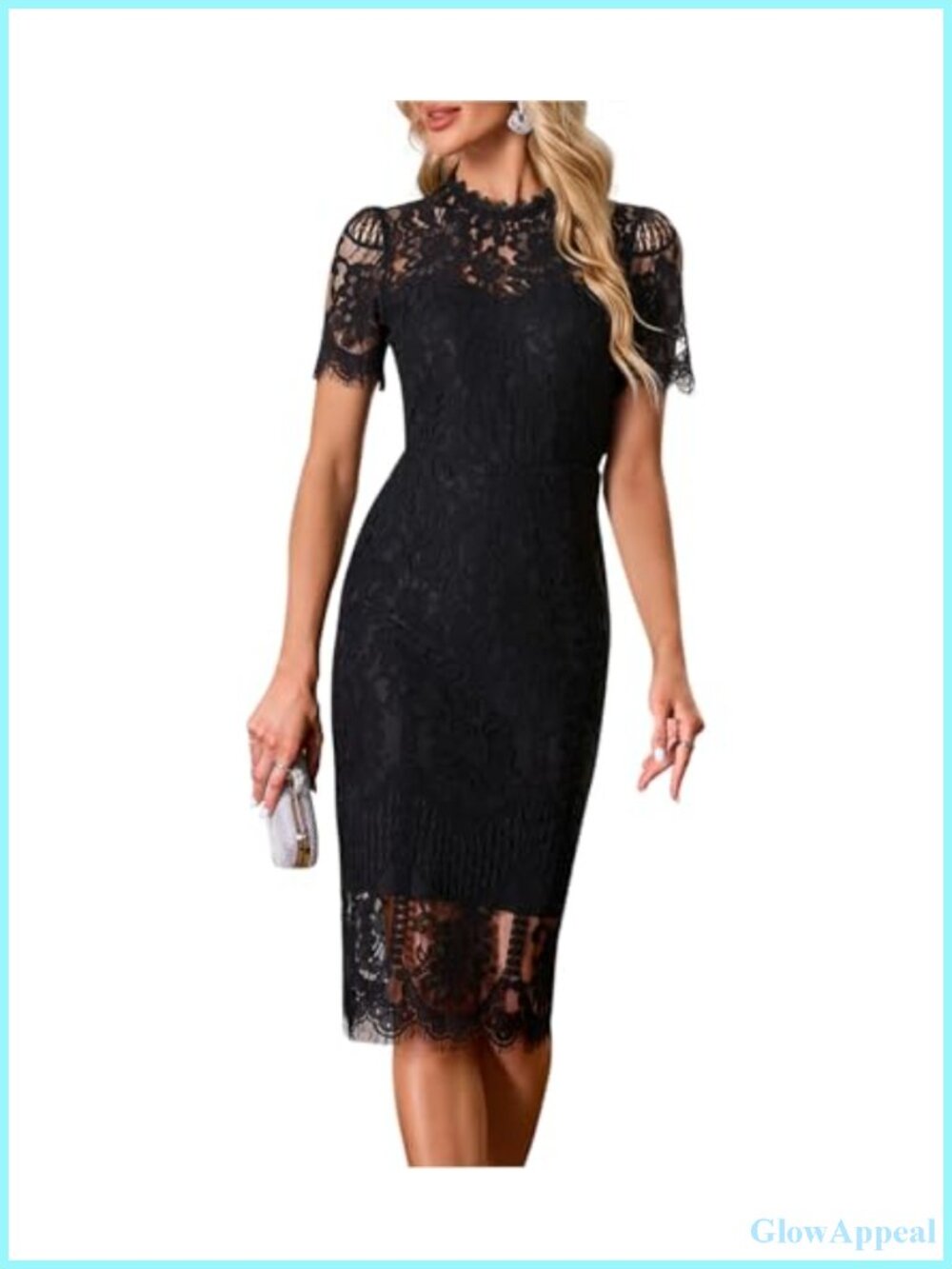 Lace Cocktail Dress Short Sleeve Bodycon Knee Length Formal Party Dress